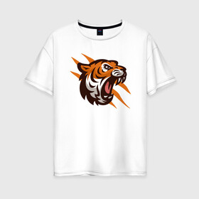 Женская футболка хлопок Oversize с принтом Tiger Flash в Екатеринбурге, 100% хлопок | свободный крой, круглый ворот, спущенный рукав, длина до линии бедер
 | 2022 | animal | cat | lion | tiger | год тигра | животные | зубы | кот | кошка | лев | охотник | полосатый | природа | тигр | тигренок | тигрица | хищник
