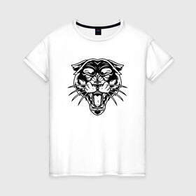 Женская футболка хлопок с принтом Night Tiger в Екатеринбурге, 100% хлопок | прямой крой, круглый вырез горловины, длина до линии бедер, слегка спущенное плечо | 2022 | animal | cat | lion | tiger | год тигра | животные | зубы | кот | кошка | лев | охотник | полосатый | природа | тигр | тигренок | тигрица | хищник