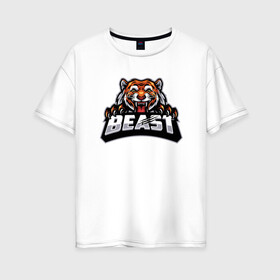 Женская футболка хлопок Oversize с принтом Зверь в Екатеринбурге, 100% хлопок | свободный крой, круглый ворот, спущенный рукав, длина до линии бедер
 | 2022 | animal | cat | lion | tiger | год тигра | животные | зверь | зубы | кот | кошка | лев | охотник | полосатый | природа | тигр | тигренок | тигрица | хищник