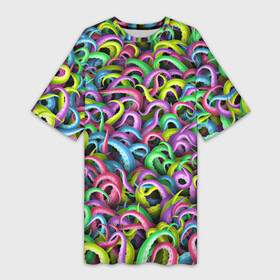 Платье-футболка 3D с принтом Психоделические щупальца в Екатеринбурге,  |  | кракен | ктулху | монстр | море | морской | осьминог | осьминожки | паттерн | психоделика