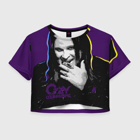 Женская футболка Crop-top 3D с принтом Ozzy Osbourne, Оззи Осборн в Екатеринбурге, 100% полиэстер | круглая горловина, длина футболки до линии талии, рукава с отворотами | black sabbath | hard rock | heavy metal | john michael osbourne | ozzy osbourne | джон майкл осборн | оззи осборн | хард рок | хеви метал