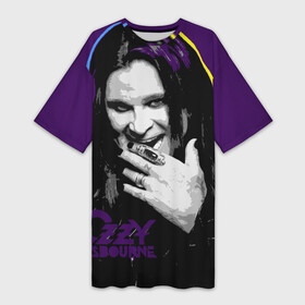 Платье-футболка 3D с принтом Ozzy Osbourne, Оззи Осборн в Екатеринбурге,  |  | black sabbath | hard rock | heavy metal | john michael osbourne | ozzy osbourne | джон майкл осборн | оззи осборн | хард рок | хеви метал