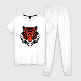 Женская пижама хлопок с принтом Мой Тигр в Екатеринбурге, 100% хлопок | брюки и футболка прямого кроя, без карманов, на брюках мягкая резинка на поясе и по низу штанин | 2022 | animal | cat | lion | tiger | год тигра | животные | зубы | кот | кошка | лев | охотник | полосатый | природа | тигр | тигренок | тигрица | хищник