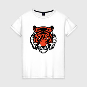 Женская футболка хлопок с принтом Мой Тигр в Екатеринбурге, 100% хлопок | прямой крой, круглый вырез горловины, длина до линии бедер, слегка спущенное плечо | 2022 | animal | cat | lion | tiger | год тигра | животные | зубы | кот | кошка | лев | охотник | полосатый | природа | тигр | тигренок | тигрица | хищник