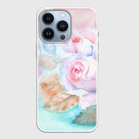 Чехол для iPhone 13 Pro с принтом Нежная акварель с розами в Екатеринбурге,  |  | акварель | акварельный | женственный | листья | нежная | нежный | пастель | пастельный | роза | розы | цветочный | цветы