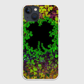 Чехол для iPhone 13 с принтом Четырехлистный Клевер в Екатеринбурге,  |  | four leaf clover | green clover | зеленый клевер | лепестки клевера плавают | лепестки клевера собирают один большой | растение клевер | четырехлистник | четырехлистный клевер