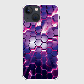 Чехол для iPhone 13 mini с принтом АБСТРАКЦИЯ | СОТЫ в Екатеринбурге,  |  | 3d плиты | abstraction | glow | honeycomb | neon steel | rift | абстракция | неоновые плиты | разлом | свечение | соты