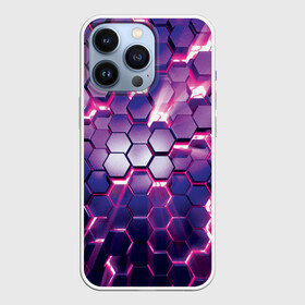 Чехол для iPhone 13 Pro с принтом АБСТРАКЦИЯ | СОТЫ в Екатеринбурге,  |  | 3d плиты | abstraction | glow | honeycomb | neon steel | rift | абстракция | неоновые плиты | разлом | свечение | соты