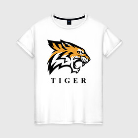 Женская футболка хлопок с принтом Тигр - Tiger в Екатеринбурге, 100% хлопок | прямой крой, круглый вырез горловины, длина до линии бедер, слегка спущенное плечо | 2022 | animal | cat | lion | tiger | год тигра | животные | зверь | зубы | кот | кошка | лев | охотник | полосатый | природа | тигр | тигренок | тигрица | хищник