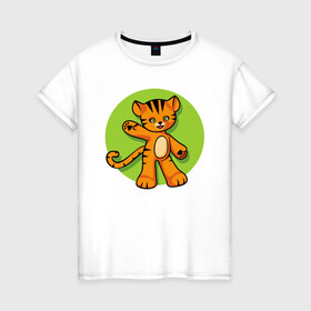 Женская футболка хлопок с принтом Hello Tiger в Екатеринбурге, 100% хлопок | прямой крой, круглый вырез горловины, длина до линии бедер, слегка спущенное плечо | 2022 | animal | cat | lion | tiger | год тигра | животные | зверь | зубы | кот | кошка | лев | охотник | полосатый | природа | тигр | тигренок | тигрица | хищник
