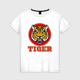 Женская футболка хлопок с принтом Tiger Japan в Екатеринбурге, 100% хлопок | прямой крой, круглый вырез горловины, длина до линии бедер, слегка спущенное плечо | 2022 | animal | cat | lion | tiger | год тигра | животные | зверь | зубы | кот | кошка | лев | охотник | полосатый | природа | тигр | тигренок | тигрица | хищник