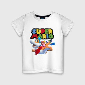 Детская футболка хлопок с принтом Super Mario убойная компания в Екатеринбурге, 100% хлопок | круглый вырез горловины, полуприлегающий силуэт, длина до линии бедер | company | dinosaur | flight | luigi | mushroom | nintendo | party | super mario | video game | вечеринка | видеоигра | гриб | динозавр | йоши | компания | луиджи | нинтендо | полёт | супер марио