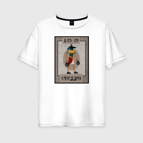 Женская футболка хлопок Oversize с принтом Бог кроссфита. Анубис в Екатеринбурге, 100% хлопок | свободный крой, круглый ворот, спущенный рукав, длина до линии бедер
 | анубис | гири | древний египет | кроссфит | спорт | фитнес