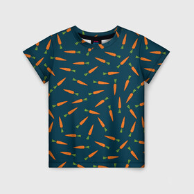 Детская футболка 3D с принтом Морковки паттерн в Екатеринбурге, 100% гипоаллергенный полиэфир | прямой крой, круглый вырез горловины, длина до линии бедер, чуть спущенное плечо, ткань немного тянется | carrot | веган | вегетарианец | еда | зож | морковка | морковки | паттерн | правильное питание | темный принт