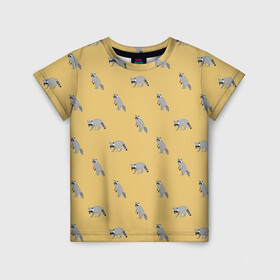 Детская футболка 3D с принтом Еноты паттерн в Екатеринбурге, 100% гипоаллергенный полиэфир | прямой крой, круглый вырез горловины, длина до линии бедер, чуть спущенное плечо, ткань немного тянется | pattern | raccoons | еноты | забавные животные | звери | кремовый | охра | охристый | паттерн | песочный цвет | светло желтый