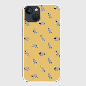Чехол для iPhone 13 с принтом Еноты паттерн в Екатеринбурге,  |  | pattern | raccoons | еноты | забавные животные | звери | кремовый | охра | охристый | паттерн | песочный цвет | светло желтый