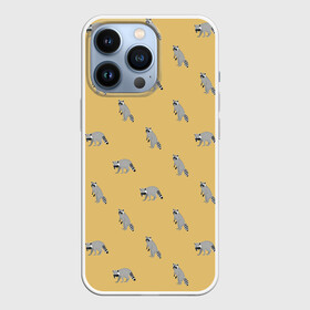 Чехол для iPhone 13 Pro с принтом Еноты паттерн в Екатеринбурге,  |  | pattern | raccoons | еноты | забавные животные | звери | кремовый | охра | охристый | паттерн | песочный цвет | светло желтый