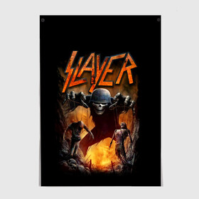 Постер с принтом Slayer в Екатеринбурге, 100% бумага
 | бумага, плотность 150 мг. Матовая, но за счет высокого коэффициента гладкости имеет небольшой блеск и дает на свету блики, но в отличии от глянцевой бумаги не покрыта лаком | metal | slayer | группы | метал | музыка | рок | трэш метал