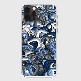 Чехол для iPhone 12 Pro с принтом Синий камуфляж с щупальцами в Екатеринбурге, силикон | область печати: задняя сторона чехла, без боковых панелей | камуфляж | ктулху | милитари | море | морской | осьминог | рыбак | щупальца
