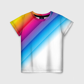 Детская футболка 3D с принтом РАДУЖНЫЕ ПОЛОСЫ | RAINBOW (Z) в Екатеринбурге, 100% гипоаллергенный полиэфир | прямой крой, круглый вырез горловины, длина до линии бедер, чуть спущенное плечо, ткань немного тянется | Тематика изображения на принте: abstraction | colors | geometry | lines | paints | rainbow | stripes | texture | абстракция | краски | полосы | радуга | радужные полосы | текстура