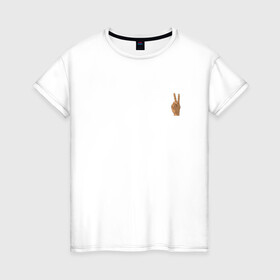 Женская футболка хлопок с принтом Peace | Мир (Z) в Екатеринбурге, 100% хлопок | прямой крой, круглый вырез горловины, длина до линии бедер, слегка спущенное плечо | anarchy | hippies | peace | анархизм | анархия | два пальца | любовь | мир | хиппи