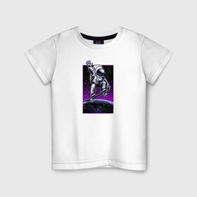 Детская футболка хлопок с принтом Астронавт в Екатеринбурге, 100% хлопок | круглый вырез горловины, полуприлегающий силуэт, длина до линии бедер | астронавт | звезды | космос | неон | скейт