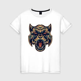 Женская футболка хлопок с принтом Devil Tiger в Екатеринбурге, 100% хлопок | прямой крой, круглый вырез горловины, длина до линии бедер, слегка спущенное плечо | 2022 | animal | cat | lion | tiger | год тигра | животные | зверь | зубы | кот | кошка | лев | охотник | полосатый | природа | тигр | тигренок | тигрица | хищник