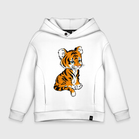 Детское худи Oversize хлопок с принтом Little Tiger в Екатеринбурге, френч-терри — 70% хлопок, 30% полиэстер. Мягкий теплый начес внутри —100% хлопок | боковые карманы, эластичные манжеты и нижняя кромка, капюшон на магнитной кнопке | Тематика изображения на принте: 2022 | animal | cat | lion | tiger | год тигра | животные | зверь | зубы | кот | кошка | лев | охотник | полосатый | природа | тигр | тигренок | тигрица | хищник