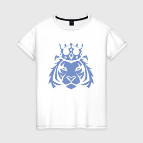 Женская футболка хлопок с принтом Царь Тигр в Екатеринбурге, 100% хлопок | прямой крой, круглый вырез горловины, длина до линии бедер, слегка спущенное плечо | 2022 | animal | cat | king | lion | tiger | год тигра | животные | зверь | зубы | король | кот | кошка | лев | охотник | полосатый | природа | тигр | тигренок | тигрица | хищник | царь