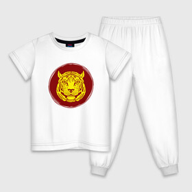 Детская пижама хлопок с принтом Тигр - Япония в Екатеринбурге, 100% хлопок |  брюки и футболка прямого кроя, без карманов, на брюках мягкая резинка на поясе и по низу штанин
 | 2022 | animal | cat | japan | lion | tiger | год тигра | животные | зверь | зубы | кот | кошка | лев | охотник | полосатый | природа | тигр | тигренок | тигрица | хищник | япония