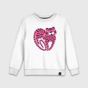 Детский свитшот хлопок с принтом Pink Tiger в Екатеринбурге, 100% хлопок | круглый вырез горловины, эластичные манжеты, пояс и воротник | 2022 | animal | cat | lion | tiger | год тигра | животные | зверь | зубы | кот | кошка | лев | охотник | полосатый | природа | тигр | тигренок | тигрица | хищник