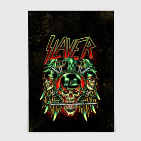 Постер с принтом Slayer в Екатеринбурге, 100% бумага
 | бумага, плотность 150 мг. Матовая, но за счет высокого коэффициента гладкости имеет небольшой блеск и дает на свету блики, но в отличии от глянцевой бумаги не покрыта лаком | metal | slayer | группы | метал | музыка | рок | трэш метал