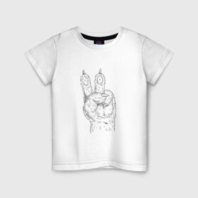 Детская футболка хлопок с принтом ЛАПА | МИР (Z) в Екатеринбурге, 100% хлопок | круглый вырез горловины, полуприлегающий силуэт, длина до линии бедер | anarchy | hippies | peace | анархизм | анархия | два пальца | лапа | лапа зверя | любовь | мир | мир животным | хиппи