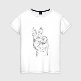 Женская футболка хлопок с принтом ЛАПА | МИР (Z) в Екатеринбурге, 100% хлопок | прямой крой, круглый вырез горловины, длина до линии бедер, слегка спущенное плечо | anarchy | hippies | peace | анархизм | анархия | два пальца | лапа | лапа зверя | любовь | мир | мир животным | хиппи
