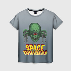 Женская футболка 3D с принтом Space Invaders | Old game (Z) в Екатеринбурге, 100% полиэфир ( синтетическое хлопкоподобное полотно) | прямой крой, круглый вырез горловины, длина до линии бедер | dendy | invaders | nintendo | shootem up | space invaders | денди | захватчики | космические захватчики | су имбэ | чужаки