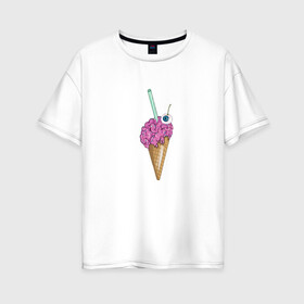 Женская футболка хлопок Oversize с принтом Brain Lovers в Екатеринбурге, 100% хлопок | свободный крой, круглый ворот, спущенный рукав, длина до линии бедер
 | вафля | глаз | глаза | десерт | крэнг | мозг | мозги | мороженое | рожок | сладкое | сладость
