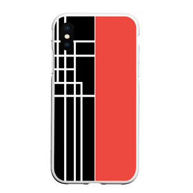 Чехол для iPhone XS Max матовый с принтом Черный и коралловый арт деко в Екатеринбурге, Силикон | Область печати: задняя сторона чехла, без боковых панелей | абстрактный | арт | арт деко | белые полосы | геометрический | модный | молодежный | полосы | современный | черный и коралловый