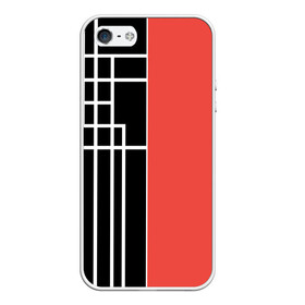 Чехол для iPhone 5/5S матовый с принтом Черный и коралловый арт деко в Екатеринбурге, Силикон | Область печати: задняя сторона чехла, без боковых панелей | абстрактный | арт | арт деко | белые полосы | геометрический | модный | молодежный | полосы | современный | черный и коралловый