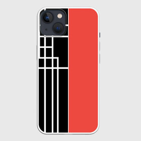 Чехол для iPhone 13 с принтом Черный и коралловый арт деко в Екатеринбурге,  |  | Тематика изображения на принте: абстрактный | арт | арт деко | белые полосы | геометрический | модный | молодежный | полосы | современный | черный и коралловый