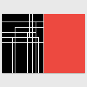 Поздравительная открытка с принтом Черный и коралловый арт деко в Екатеринбурге, 100% бумага | плотность бумаги 280 г/м2, матовая, на обратной стороне линовка и место для марки
 | абстрактный | арт | арт деко | белые полосы | геометрический | модный | молодежный | полосы | современный | черный и коралловый