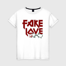 Женская футболка хлопок с принтом Fake Love в Екатеринбурге, 100% хлопок | прямой крой, круглый вырез горловины, длина до линии бедер, слегка спущенное плечо | fake | иллюстрация | любовь | наигранная любовь | роза | цветок