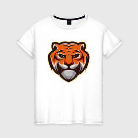 Женская футболка хлопок с принтом Мудрый Тигр в Екатеринбурге, 100% хлопок | прямой крой, круглый вырез горловины, длина до линии бедер, слегка спущенное плечо | 2022 | animal | cat | lion | tiger | год тигра | животные | зверь | зубы | кот | кошка | лев | охотник | полосатый | природа | тигр | тигренок | тигрица | хищник