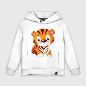 Детское худи Oversize хлопок с принтом Little Tiger в Екатеринбурге, френч-терри — 70% хлопок, 30% полиэстер. Мягкий теплый начес внутри —100% хлопок | боковые карманы, эластичные манжеты и нижняя кромка, капюшон на магнитной кнопке | Тематика изображения на принте: 2022 | animal | cat | lion | tiger | год тигра | животные | зверь | зубы | кот | кошка | лев | охотник | полосатый | природа | тигр | тигренок | тигрица | хищник