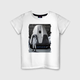 Детская футболка хлопок с принтом Пилот Space X в Екатеринбурге, 100% хлопок | круглый вырез горловины, полуприлегающий силуэт, длина до линии бедер | elon musk | expedition | revolution | space x | spaceship | илон маск | корабль | космос | экспедиция