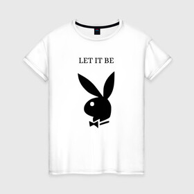 Женская футболка хлопок с принтом Кролик  в Екатеринбурге, 100% хлопок | прямой крой, круглый вырез горловины, длина до линии бедер, слегка спущенное плечо | be | rabbit | бабочка . let | кролик | черный