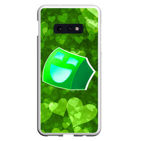 Чехол для Samsung S10E с принтом Geometry Dash | Green Love (Z) в Екатеринбурге, Силикон | Область печати: задняя сторона чехла, без боковых панелей | 2d | arcade | game | geometry dash | meltdown | robtop | аркада | геометри даш | геометрическая черточка | геометрический тире | раннер