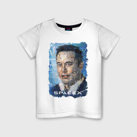 Детская футболка хлопок с принтом Elon Musk, Space X в Екатеринбурге, 100% хлопок | круглый вырез горловины, полуприлегающий силуэт, длина до линии бедер | celebrity | elon musk | genius | revolutionary | space x | гений | знаменитость | илон маск | революционер