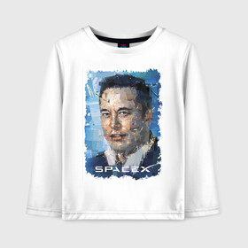 Детский лонгслив хлопок с принтом Elon Musk, Space X в Екатеринбурге, 100% хлопок | круглый вырез горловины, полуприлегающий силуэт, длина до линии бедер | celebrity | elon musk | genius | revolutionary | space x | гений | знаменитость | илон маск | революционер