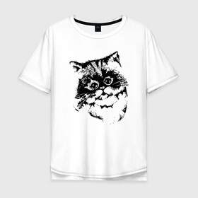 Мужская футболка хлопок Oversize с принтом Котенок в Екатеринбурге, 100% хлопок | свободный крой, круглый ворот, “спинка” длиннее передней части | cat | cat art | животные | звери | кот | котенок | котик | коты | кошка | черно белый