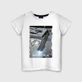 Детская футболка хлопок с принтом Старт ракеты Space X в Екатеринбурге, 100% хлопок | круглый вырез горловины, полуприлегающий силуэт, длина до линии бедер | cosmodrome | elon musk | fire | rocket | space x | start | илон маск | космодром | огонь | ракета | старт